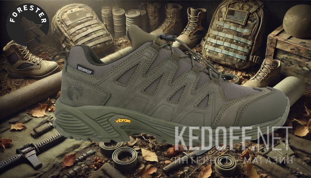 Męskie taktyczne buty Forester Low Force Khaki Waterproof B24W004A-17FO Vibram доставка по Украине