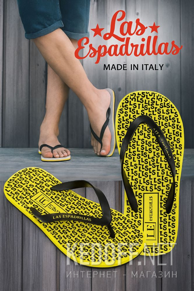 Оригинальные Japonki Las Espadrillas Райдер F6574-2127 Made in Italy unisex (czarny/żółty)